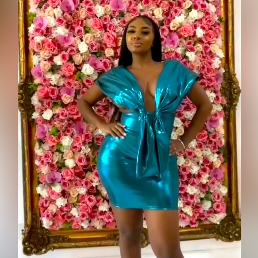 2pc Teal Metallic Skirt Set